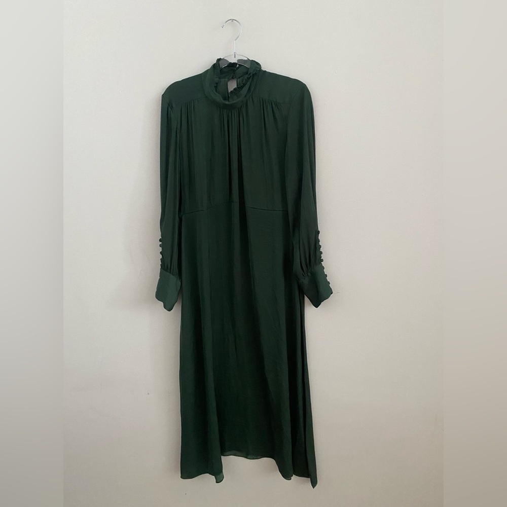 Zara Women's Dark Green Long Sleeve High-Neck Dress